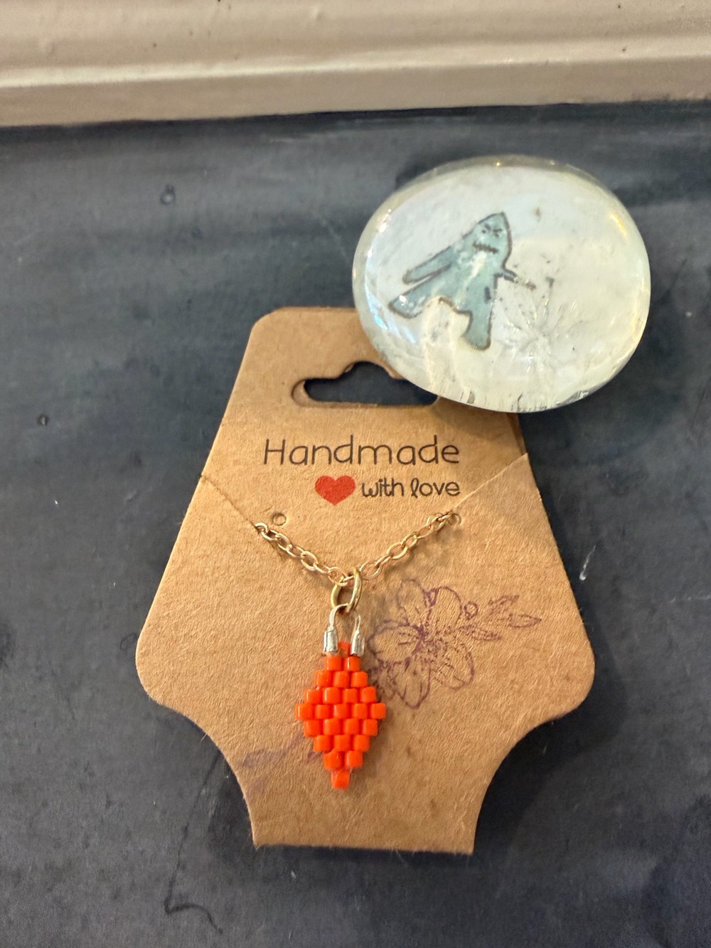 🪡Necklace w/ Handmade 🧡Beaded Pendant